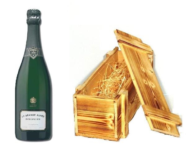 Champagner der Marke Bollinger La Grande Annee 12% 0,75l Flasche in Holzkiste