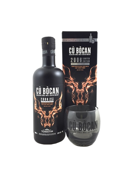 Single Malt Scotch Whisky der Marke Tomatin Cu Bocan 2006 mit Glas 50% 0,7l Flasche