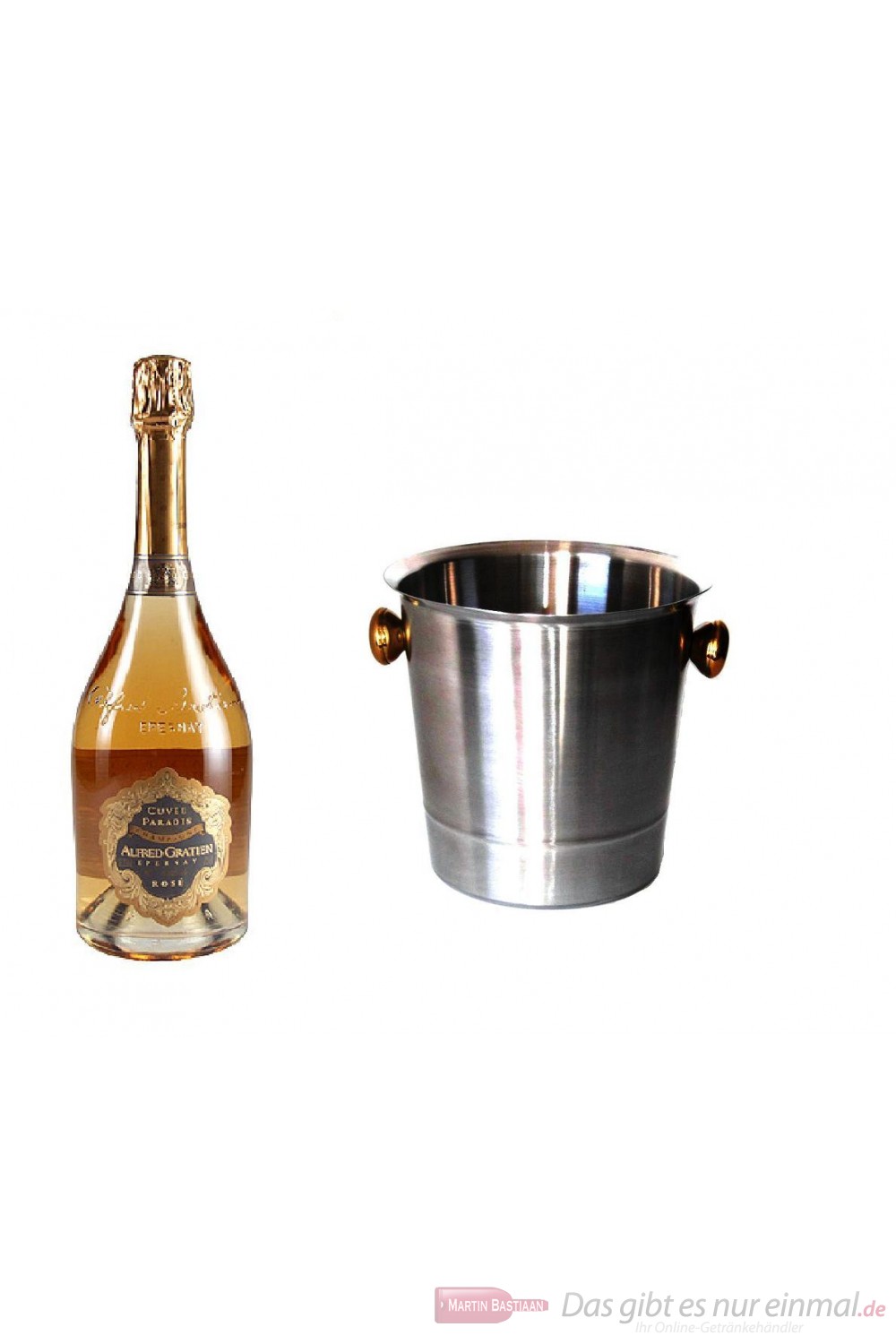 Alfred Gratien Cuvée Paradis Rosé Champagner im Champagner Kühler Aluminium poliert 12% 0,75l Flasche