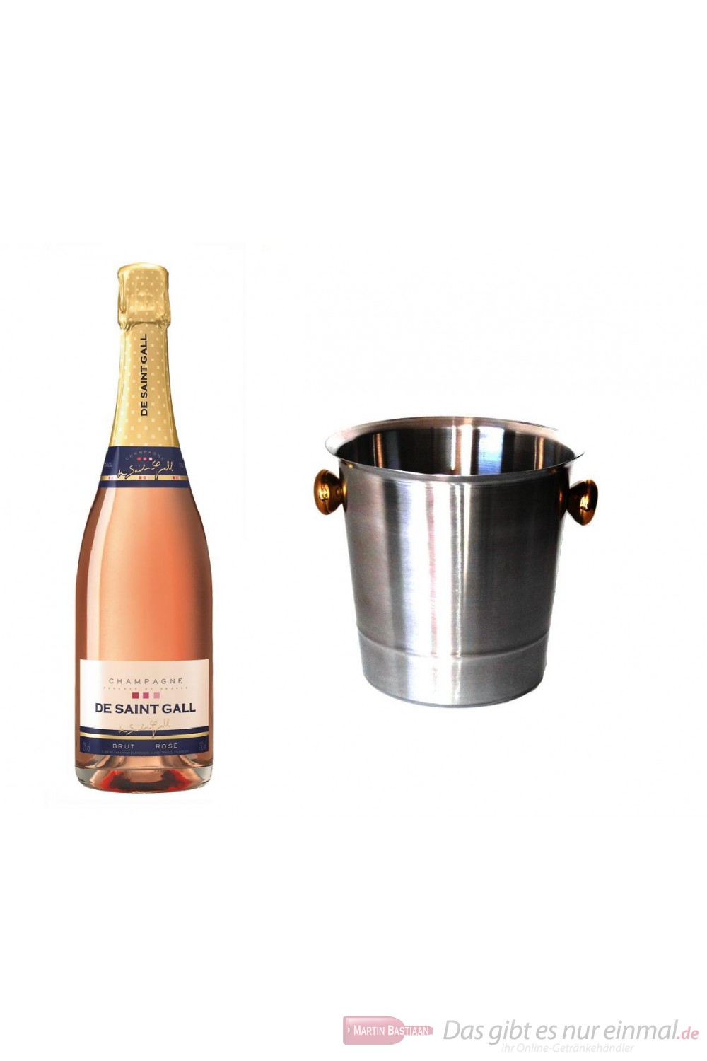 De Saint Gall Brut Rosé Champagner im Champagner Kühler Aluminium poliert 12% 0,75l Flasche