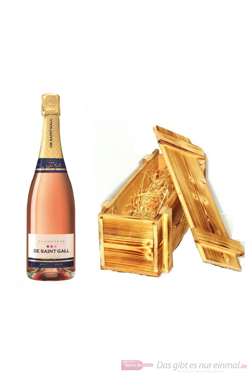 De Saint Gall Brut Rosé Champagner in Holzkiste geflammt 12% 0,75l Flasche 