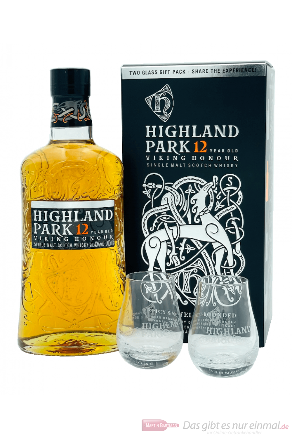 Highland Park 12 Jahre in GP mit 2 Gläsern Single Malt Whisky 0,7l