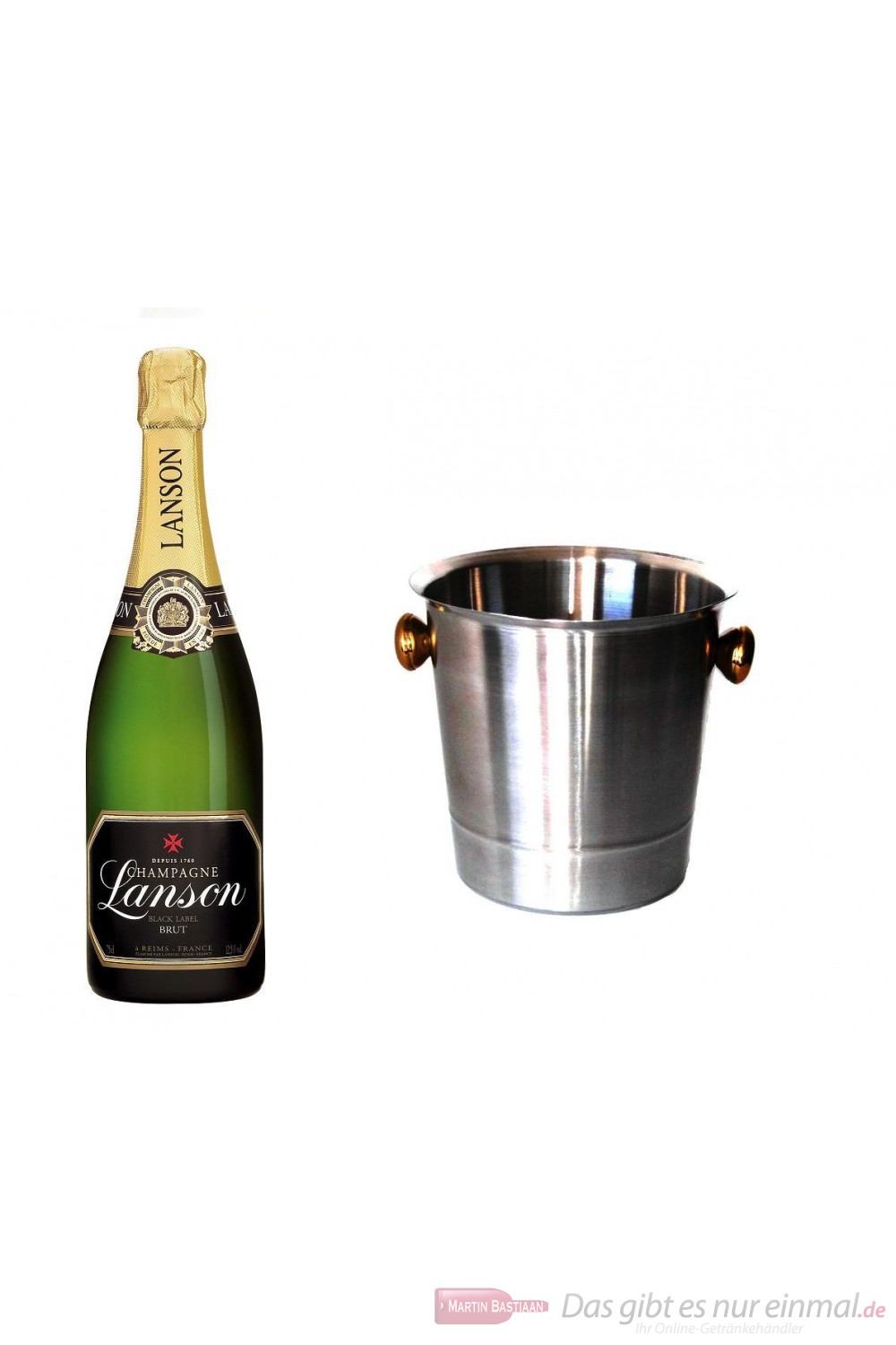 Lanson Champagner Black Label Brut im Champagner Kühler Aluminium poliert 12% 0,75l Flasche