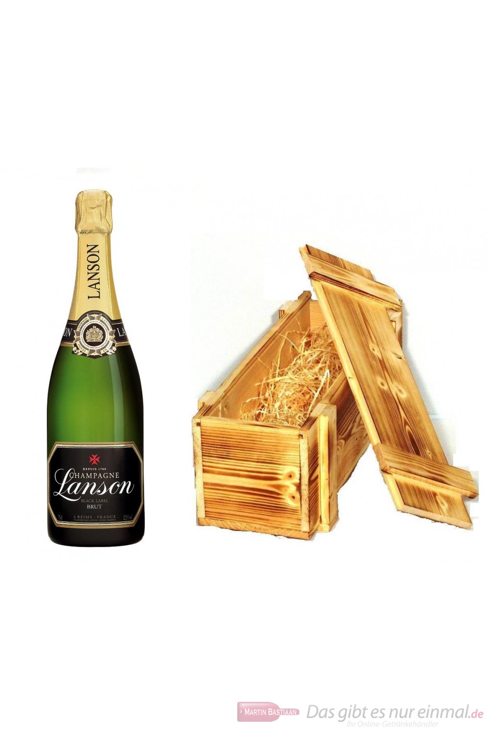 Lanson Champagner Black Label Brut in Holzkiste geflammt 12% 0,75l Flasche