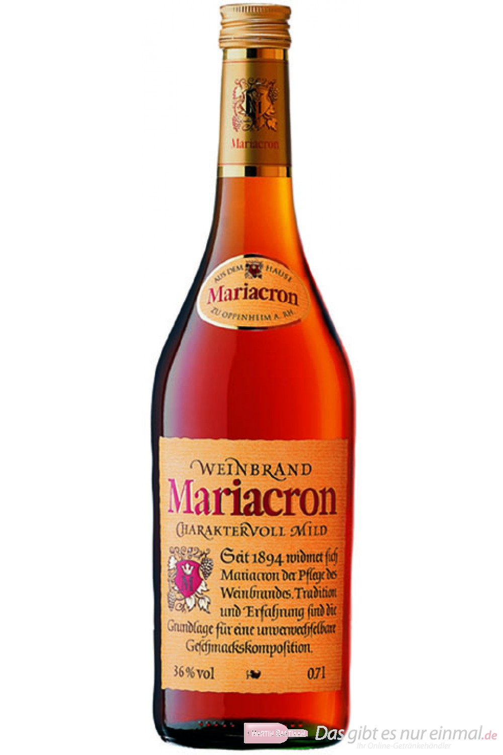 Mariacron Weinbrand 36% 0,35l Flasche