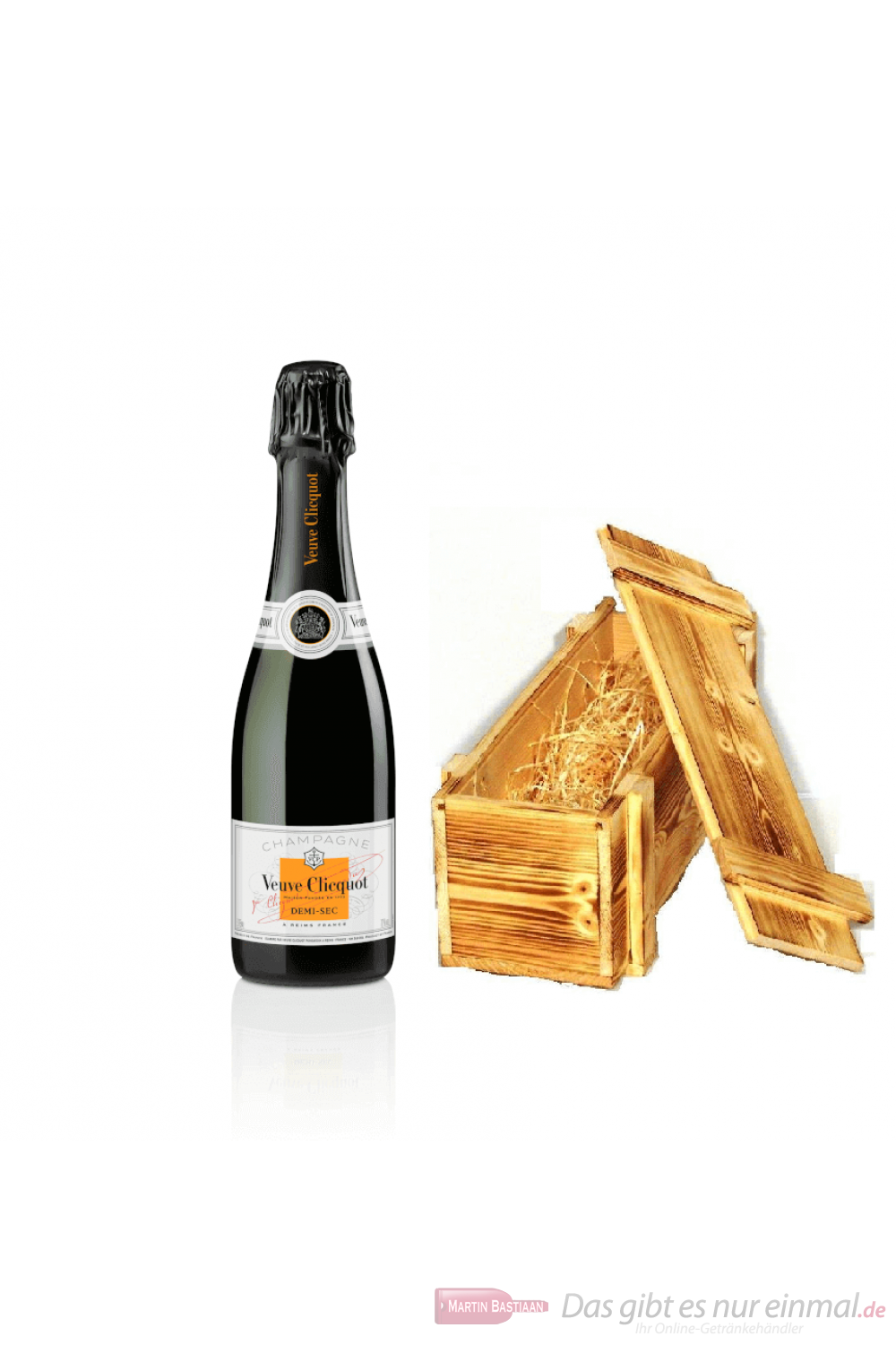 Veuve Clicquot Champagner Demi Sec in Holzkiste geflammt 0,75l 