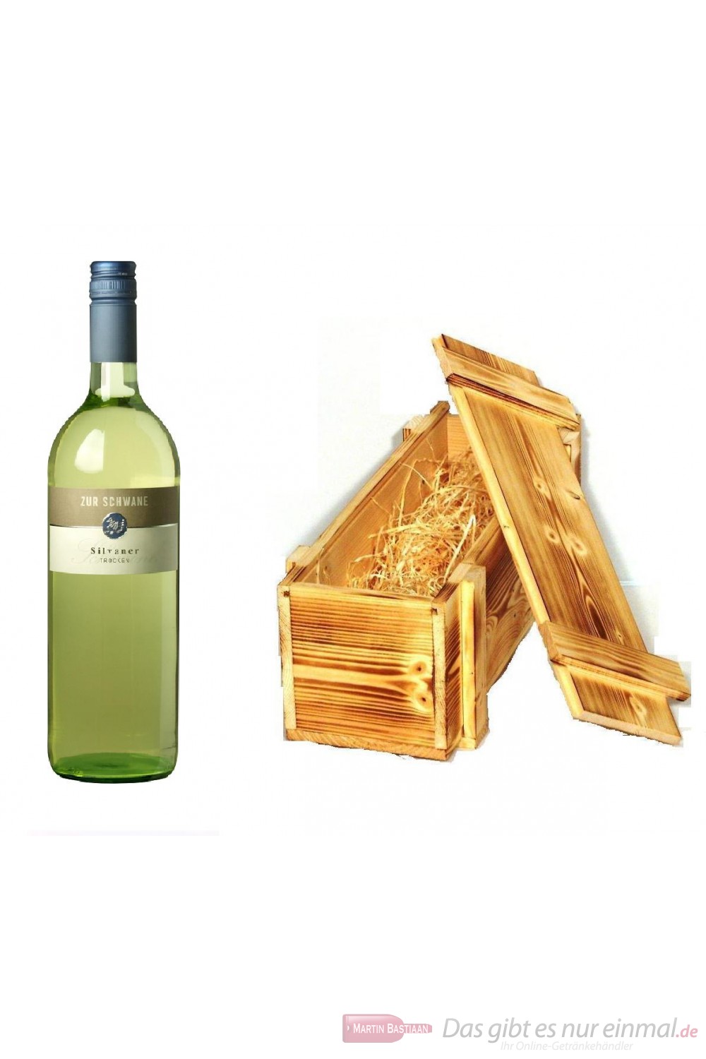 Zur Schwane Silvaner Qba trocken Weißwein 2009 12,5% 1,0l Flasche in Holzkiste geflammt