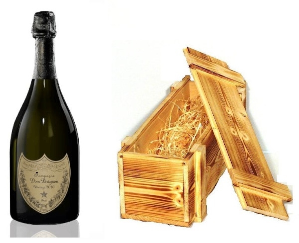 Champagner in Holzkiste geflammt der Marke Dom Perignon Vintage 2010 12,5% 0,75l Flasche