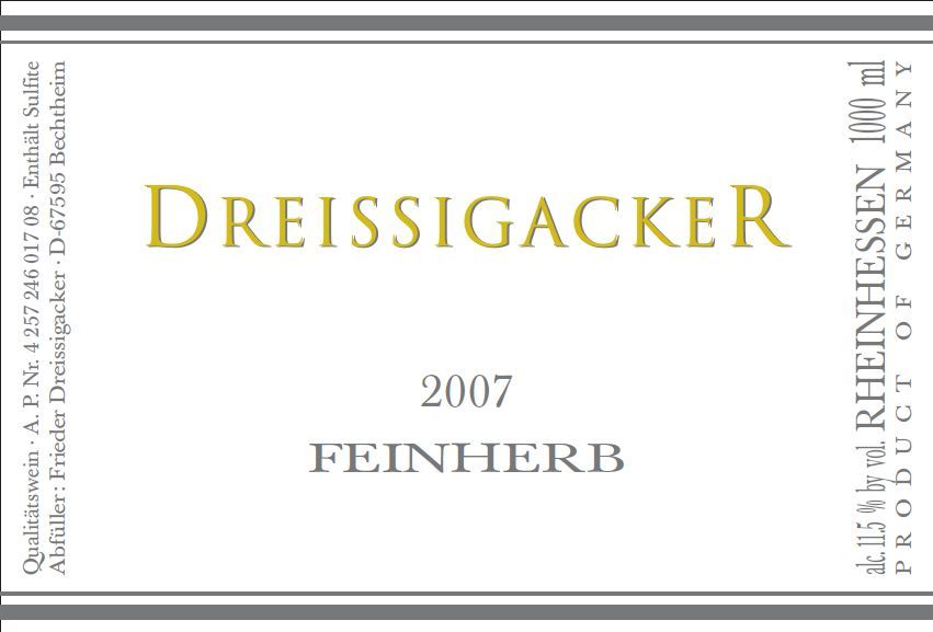 Wein der Marke Dreissigacker Feinherb Qba halbtrocken 12% 1,0l Flasche