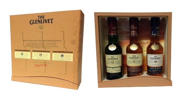 Single Malt Whisky Probierset der Marke The Glenlivet 12, 15, 18 Jahre 40% 3-0,2l Flasche