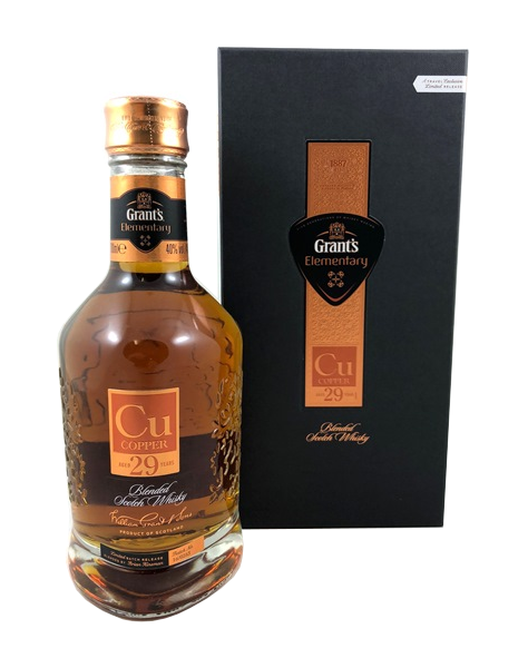 Blended Scotch Whisky der Marke Grant´s Elemantary Cu Copper 29 Years40% 0,7l Flasche