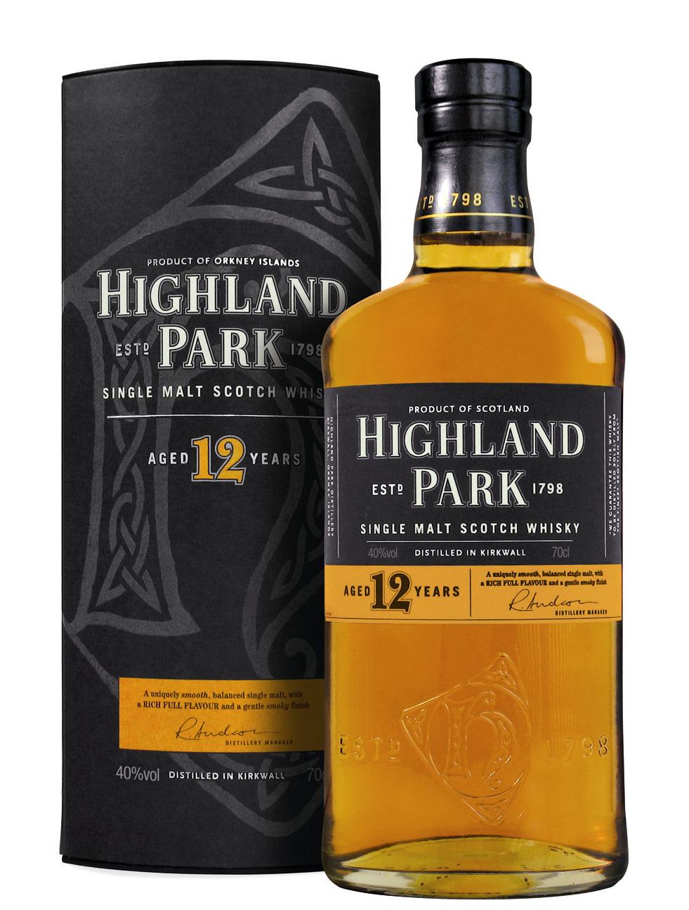 Single Malt Scotch Whisky der Marke Highland Park 12 Jahre Orkney 40% 0,7l Flasche