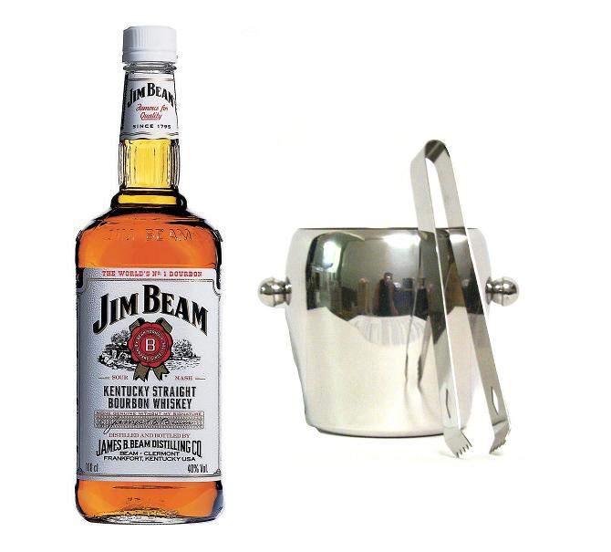 Straight Bourbon Whiskey + Eiskübel u. Zange der Marke Jim Beam Kentucky 40% 1,0 l, Flasche