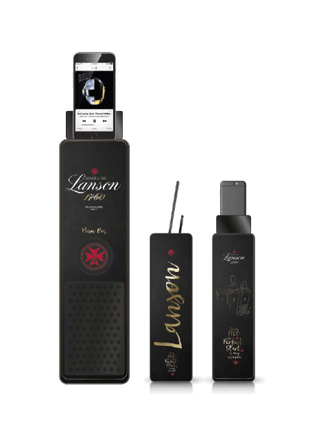 Champagner in Geschenkdose Musik der Marke Lanson Black Label Brut 12% 0,75l Flasche