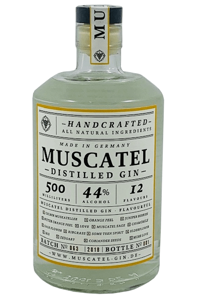 Gin der Marke Muscatel Distilled 44% 0,5l Flasche