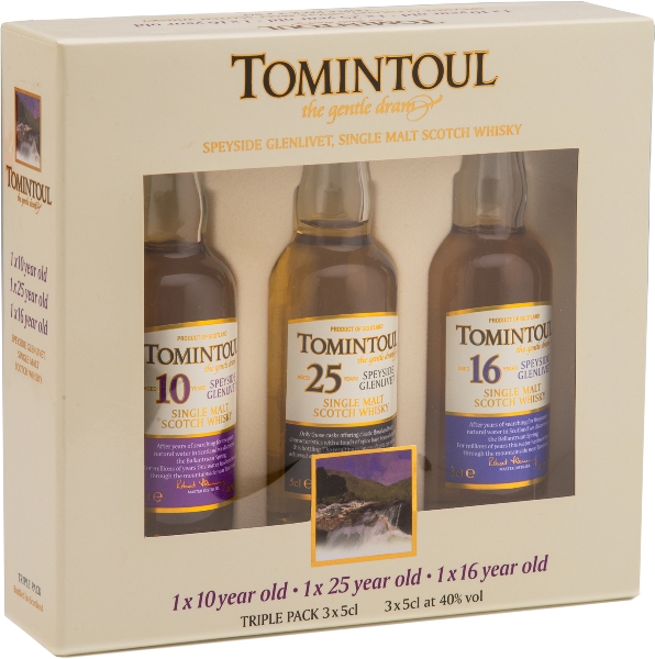 Single Malt Scotch Whisky der Marke Tomintoul Tri - Pack 3-0,05l Flasche